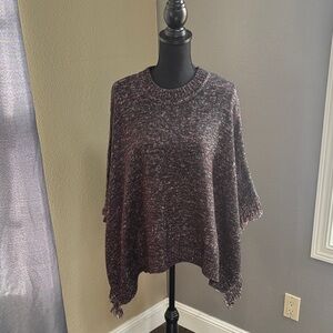 CAbi Marled Wine and Heathered Black Knit Poncho